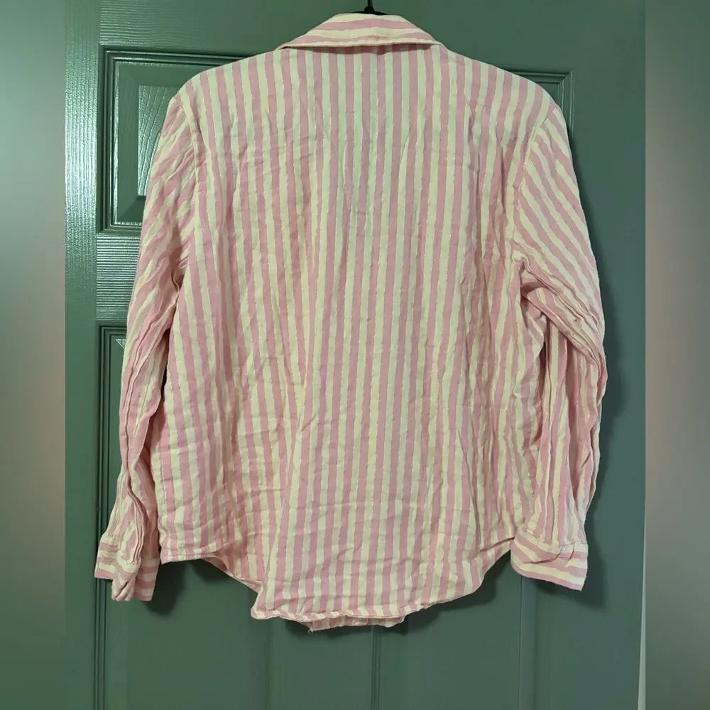 Victoria's Secret Pajama Set cotton blend pink white stripe size small